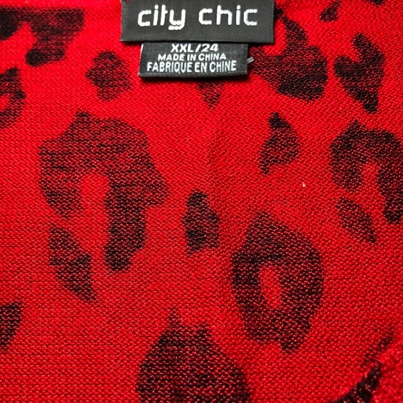 City Chic Red Leopard Print Long Sleeve V Neck Top Plus Size 2XL - Picture 4 of 4